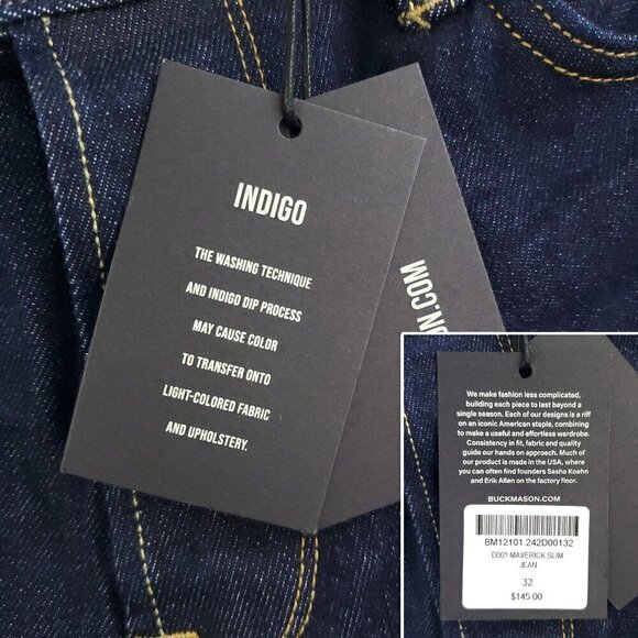 Buck Mason Maverick Slim Jeans D001 Button Fly Denim Men's "32" Real 34x33 - Picture 8 of 11